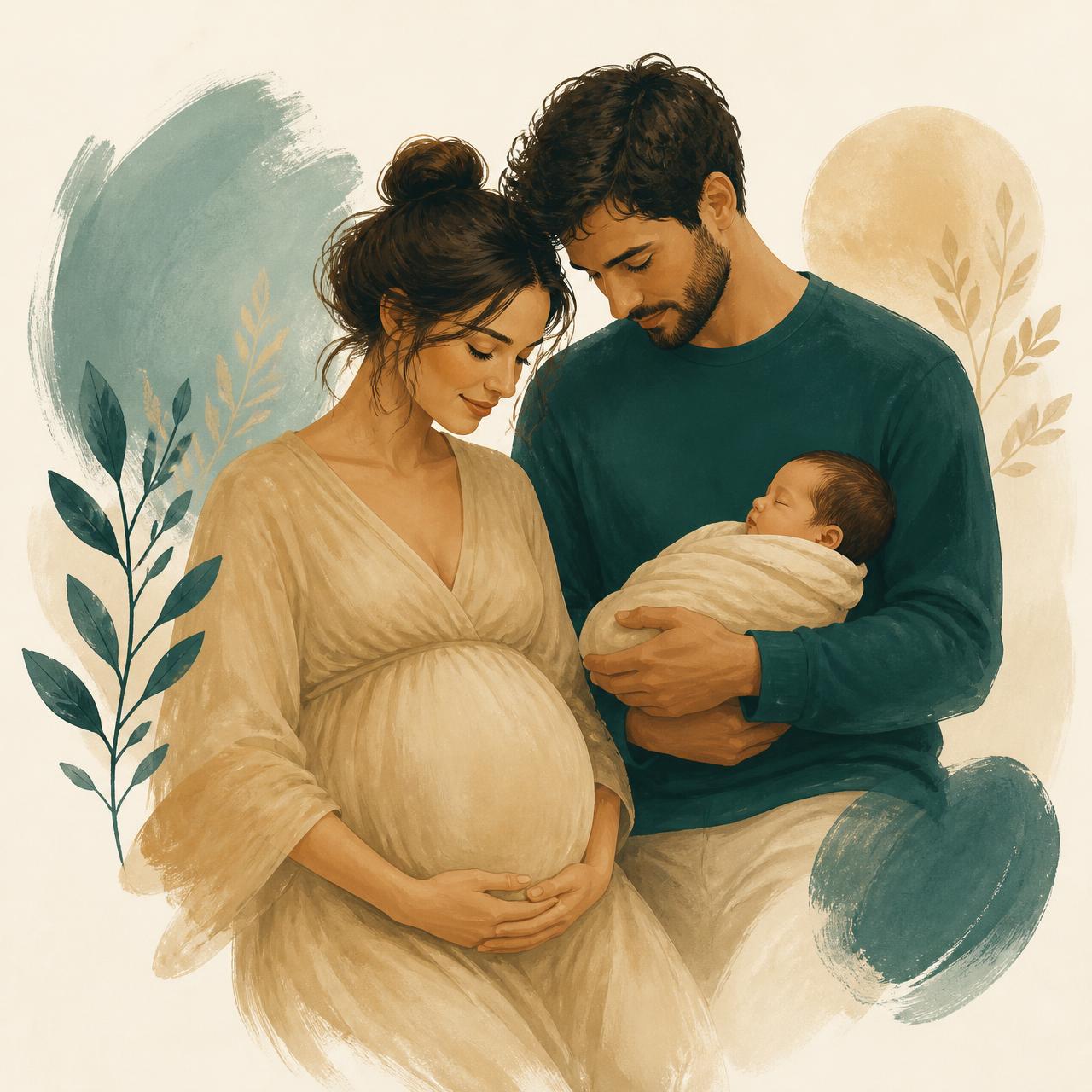 Familie im ruhigen Moment mit Baby und Schwangerschaft